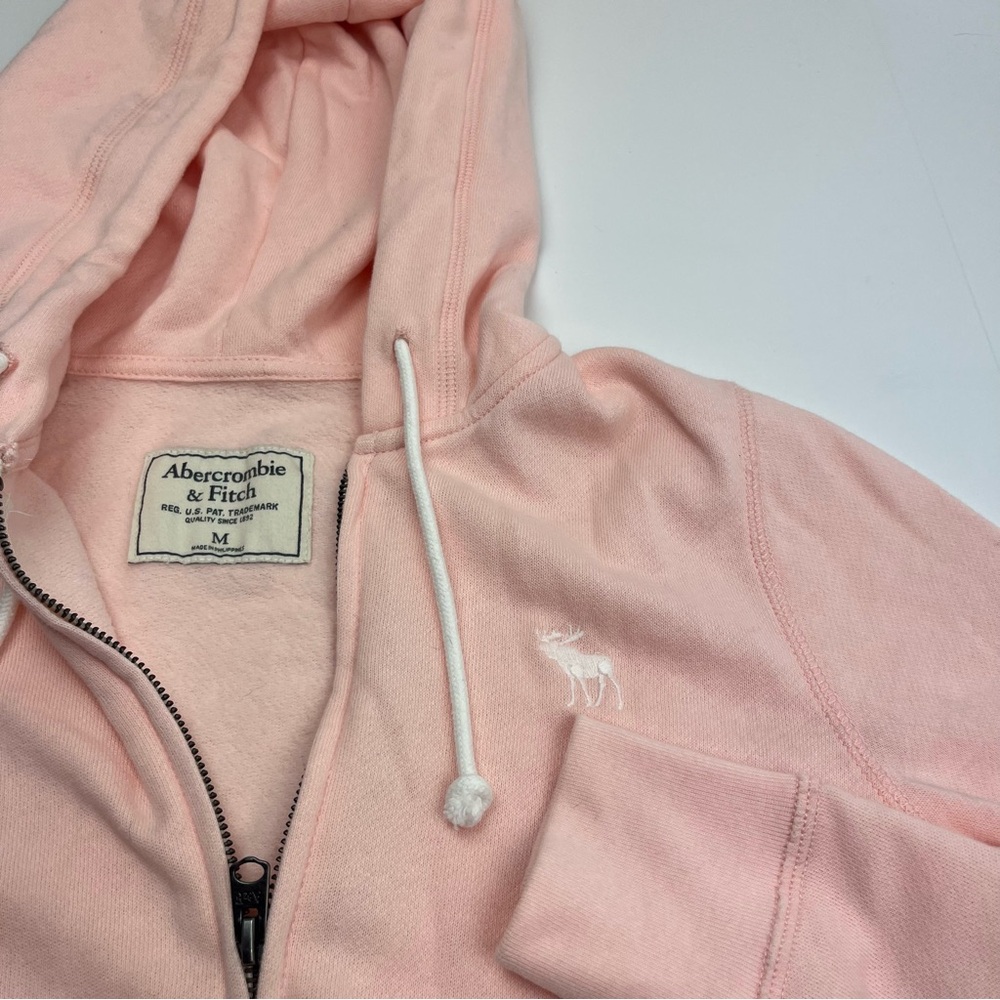 Abercrombie & Fitch Womens SZ Medium Pink Full Zip Hooded Jacket Pockets *FLAWED